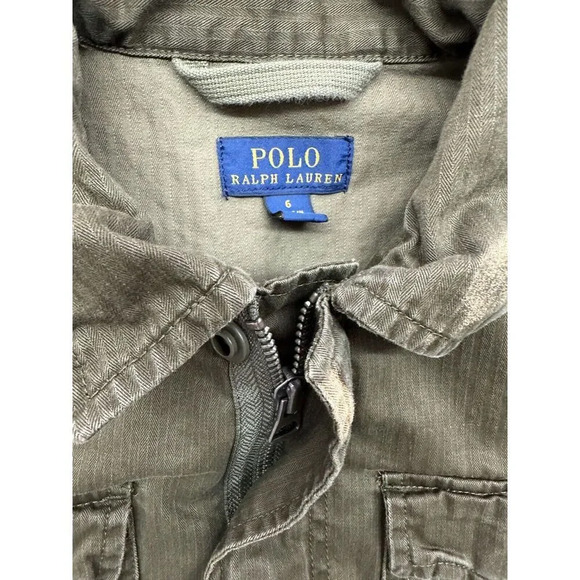 Polo Ralph Lauren Green Military Jacket Coat USA Flag Patch Child Size S 6 - Picture 3 of 10